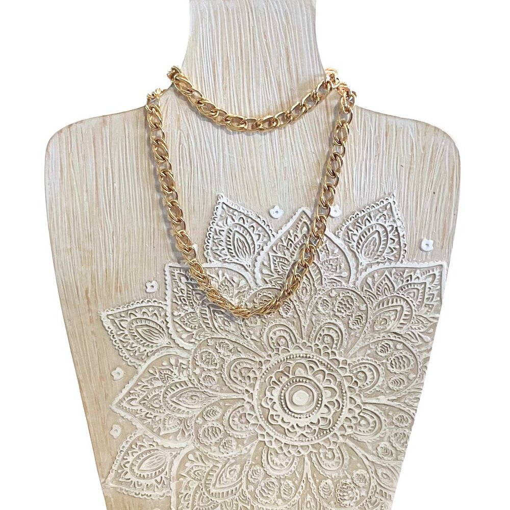 Vintage 90s Monet Signed Gold Tone Rope Chain Necklace Minimalist Retro 24”